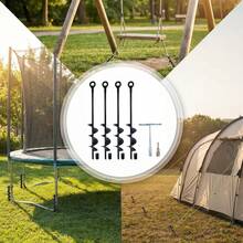 18-Inch 4pcs Heavy Duty Galvanized Steel Ground Anchor Kit With T-Wrench And Drill Adapter, Rust-Resistant For Trampoline, Canopy, Tent, Carport, Fence Post, Camping Equipment - A - View 6