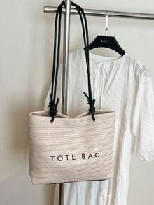 Straw Woven Casual Large Capacity Minimalist Shopping Tote Bag, Suitable For Vacation And School - Beige - View 7