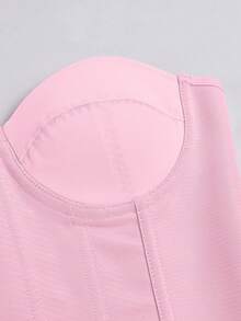 Yueweinini 性感优雅纯色束身胸衣，带钢圈和系带后背，修身抹胸上衣，适合情人节、约会、生日、派对、郊游、度假、音乐节、婚礼等场合。 - 粉色 - 查看 3