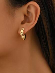 1 Pair Elegant & Fashionable Minimalist Gold Alloy C-Shaped Hoop Earrings, Embedded With Rhinestones, Asymmetrical Design, Versatile For Women's Daily Wear, Commute, Party, Travel, Holiday Gifts Like Valentine's Day, Thanksgiving, New Year - Gold - View 1