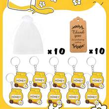15/30 pièces Faveurs de fête thème abeille avec couronne, mignon, pot de miel, nid d'abeille et porte-clés tournesol, 10 pièces étiquettes et 10 pièces sacs cadeaux, cadeaux pour anniversaire, fête des mères, remise des diplômes, faveurs de mariage, pendaison de crémaillère, fournitures pour baby shower et shower de mariage - Thème des abeilles - Voir 20