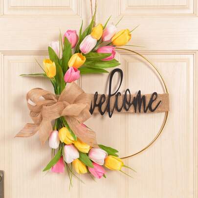 1个郁金香花环，郁金香花环，适合春夏户外婚礼装饰、波西米亚风节日墙面派对装饰