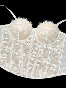 Women's Floral Lace Corset Camisole Top, Elegant And Sexy For Vacation And Casual Summer Wear, Black - 白杏底 - 查看 4