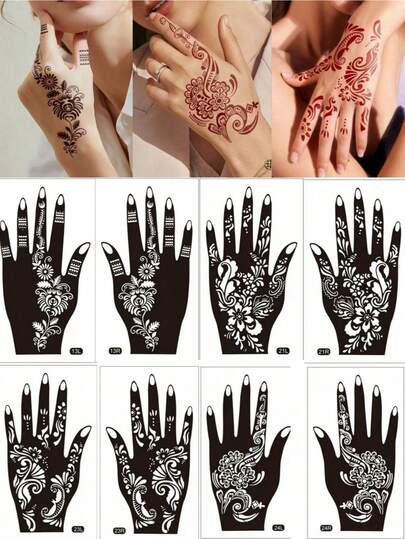 1Set Premium Floral Henna Tattoo Stencil Stickers, Color Painting Temporary Hand Tattoo Stencils, Glitter Painting Hollow Stickers, For Body Art Makeup Mehndi Patterns, Hanna Editions, Henna Inscriptions Hand, Inscription Henna Printing, Tattoo Stickers, Tattoos Fake Tattoos,Tattoos And Fake Tattoos Suitable As Mother's Day Gifts, Also Ideal For Christmas And Halloween Presents, As Well As Holiday Gifts.
