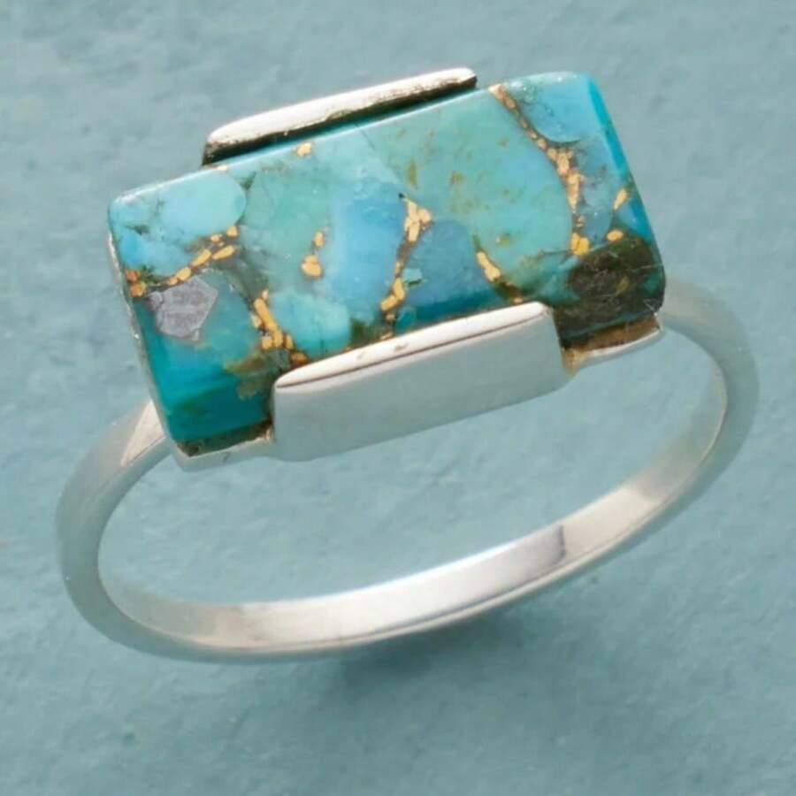 Fashionable Bohemian Style Synthetic Oval Turquoise Ring - The Perfect Jewelry Accessory For Holiday Gatherings And An Ideal Gift For The Special Lady In Your Life - Blue - View 1