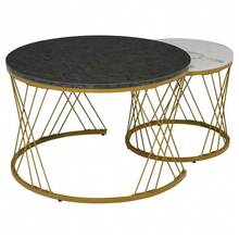 (WF300416AAA) Modern Stackable Coffee Table Set, Round Side Tables With Marble Top, Set Of 2, Gold Color Frame. - Grey - View 9