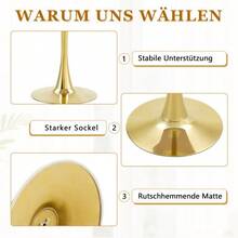 Round 60cm Side Table / Small Dining Table Made Of MDF: Tabletop With High-Quality Thermoforming Technology, White Grain Look, Golden Support Leg – Perfect For European Living Spaces. - 金色 - 查看 4