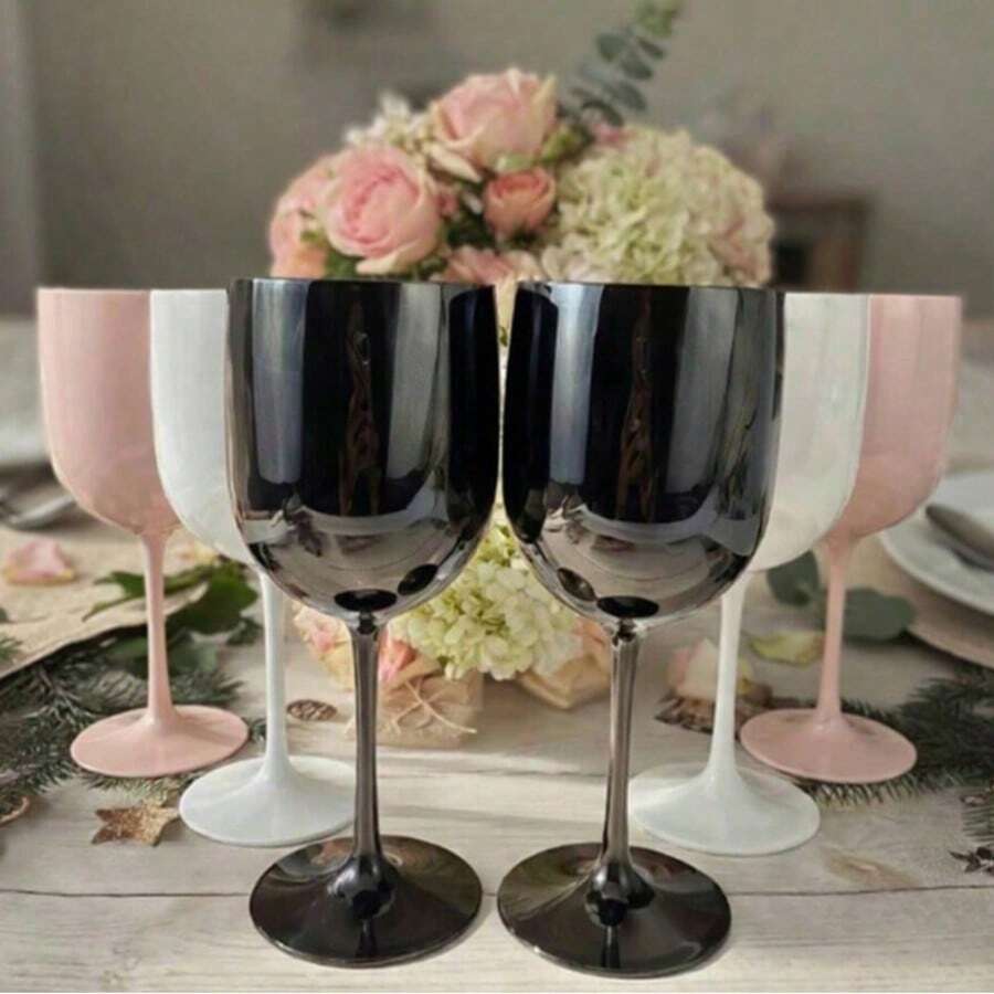 Ly sâm panh chân đế 16oz, chống vỡ, có thể tái sử dụng, dùng được cho thực phẩm và máy rửa chén, thích hợp cho sinh nhật và tiệc tùng (Hồng, Đen, Trắng) - Xem 1