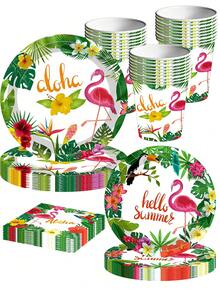 Bộ đồ ăn dùng một lần 50 món chủ đề chim hồng hạc Hawaii cho tiệc bể bơi và bãi biển mùa hè, tiệc sinh nhật trên bãi biển, sự kiện bóng chuyền bãi biển. - nhiều màu - Xem 9