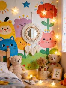 1pc Bohemian Style Handmade Woven Tassel Wooden Bead Round Acrylic Mirror, Suitable For Bedroom Wall Decor, Perfect Gift For Friends And Family, Applicable For Birthday, Graduation, Home Decor, Back To School, Room Decoration, School Supplies, Suitable For Bedroom, Living Room, Bathroom, Hallway, Kids Room, Kitchen, Office, Country Style Scenes - Beige - View 4