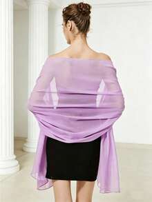 Lavender Chiffon Women's Shawl, Elegant Transparent Sunscreen Shawl, Lightweight Summer Evening Dress/Wedding Jacket,Beach,Holiday - Purple - View 7