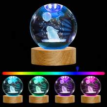3D Laser Engraved Elephant Crystal Sphere Ornament With Wooden Base, Auto Multi-Color Glow Crystal Globe Table Decor, Wildlife Animal Keepsake Gift For Home Bedroom Desk Display, USB Powered, No Batteries Needed, Not Waterproof - Multicolor - View 20