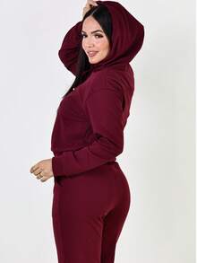 Ana Ribbed Wide-Leg Pants + Hoodie Set - Burgundy - View 5