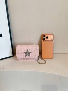 Mini Fashion Chain Shoulder Bag, Star Diamond Stylish Shoulder Bag, Mini Lipstick Coin Purse - Baby Pink - View 6