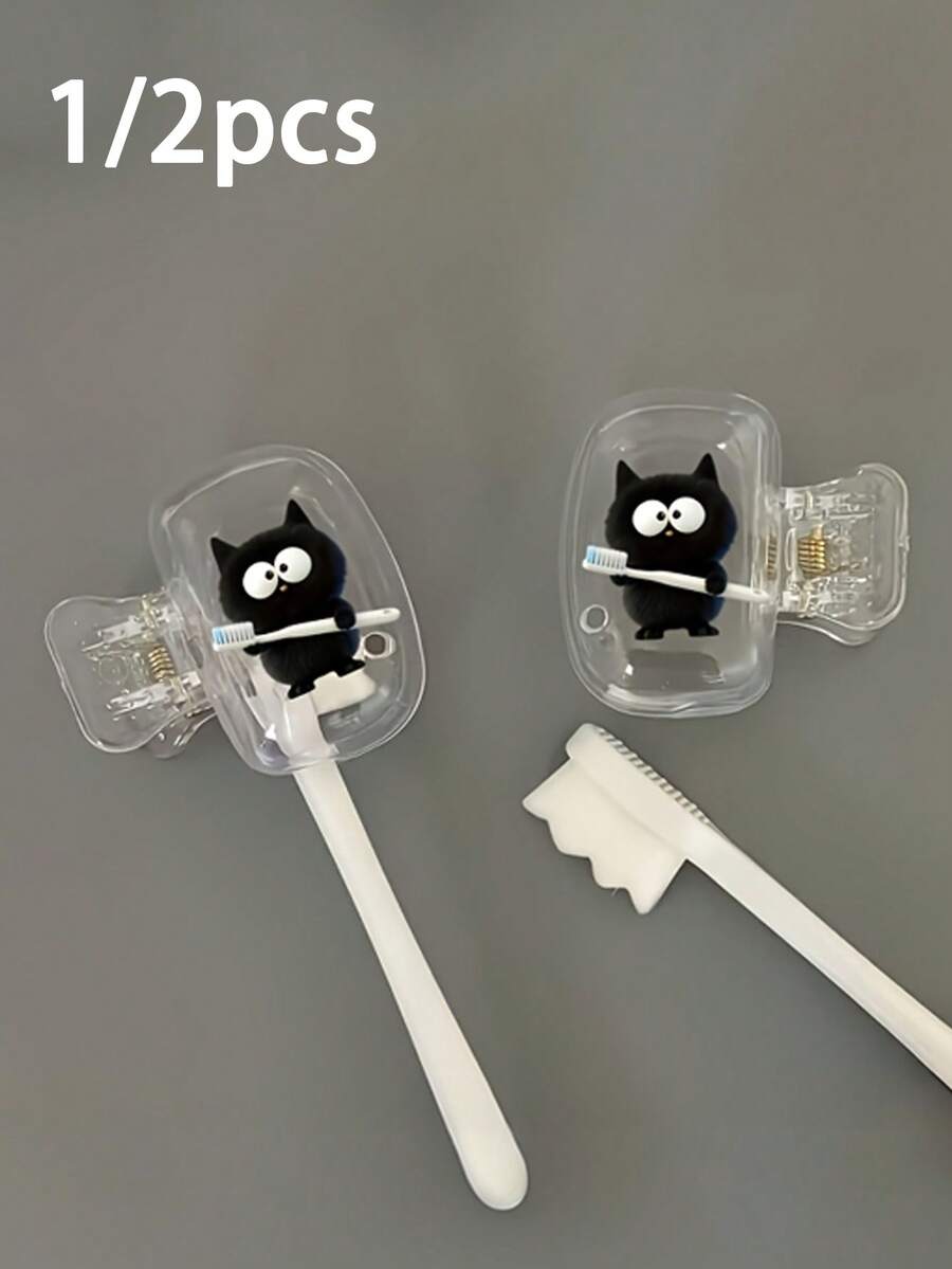 1/2个黑色小猫咪造型牙刷套，便携式牙刷套，旅行牙刷收纳盒，便携式牙刷头保护夹，牙刷收纳夹，牙刷保护套，保护牙刷头，便携设计方便携带，防尘牙刷头套，旅行必备，送给爱人、朋友、家人、老师、旅行爱好者的最佳礼物 - 彩色 - 查看 1