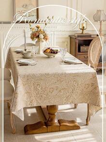 1pc Pearlescent Paisley Embossed Water-Resistant Tablecloth, Luxurious Palace Style Pearlescent Tablecloth, Available In Multiple Sizes, Suitable For All Seasons, Living Room, Dining Room, Party, Wedding, Table Decor, Home Decor, Wedding Decor, Dining Table Decor, Table Cloth, Rectangle White Table Cloth - Champagne - View 7