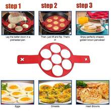 1 Piece Silicone 7-Hole Pancake & Fried Egg Mold - Nonstick, Heat-Resistant Reusable Egg Ring Maker - Red - View 2