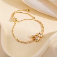 1 pieza Elegante brazalete de aro doble con corazón de cobre oxidado y circonita, regalo e accesorio ideal para mujeres - pulsera de moda - Ver 5
