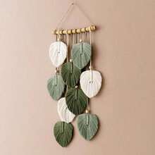 1pc Macrame Wall Hanging, Boho Style Wall Decor Tapestry, Handwoven Green Leaf Tassel Wallpaper CPFK - Green - View 1