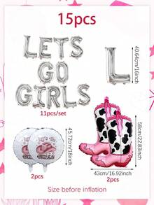 15件組 Lets Go Girls 派對氣球套組，含字母橫幅、靴子造型、18吋印花圓形氣球，適用於單身女派對、新娘婚前派對、生日、迪斯可西部主題裝飾、Last Rodeo 裝飾 - 彩色 - 查看 7