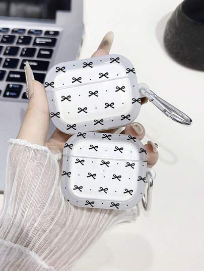 INS Style Polka Dot Bow Earphone Protective Case, Transparent Anti-Drop Earphone Case With Hanging Hook Earphone Storage Pouch