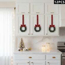 Christmas Kitchen Cabinet Wreath Hanging Mini Wreath With Ribbon Bows And Berries For Wall Front Door Party Decorations - E - View 2