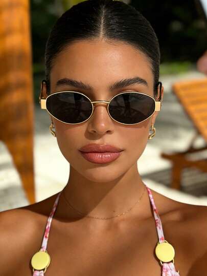 1 Pair Retro Metal Full-Rim Women's Fashion Fashion Glasses, Summer Beach Holiday Accessory, Outdoor Travel Casual Stylish Glasses