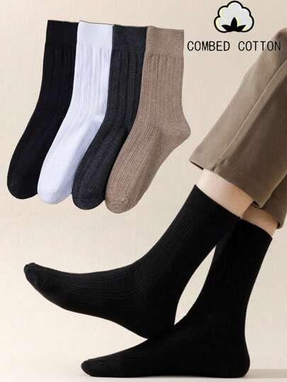 4 đôi tất nữ bằng cotton, dài đến bắp chân, thoáng khí, mềm mại và thoải mái, phù hợp cho mặc hàng ngày, ở nhà, văn phòng, trường học và thể thao.