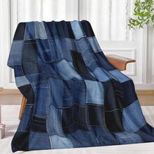1 Piece Vintage Comfortable Denim Patchwork Blanket - Multicolor Blue Denim Patch Soft Flannel Shawl, All-Season Warm, Suitable For Sofa, Bed, Camping And Travel, Vintage Home Decor Gift, Patchwork Pattern |   Comfortable Texture,Stitch,Throw Blanket,Room Decor,Home Decor, Perfect Birthday Mother's Day Gift, Father's Day Gift,Teacher Appreciation Gifts,Boyfriend Gifts, - 1 - Xem 7