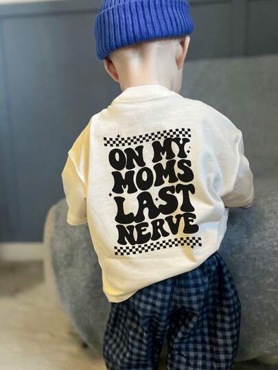 1pc Kids Boys' Casual English Letter Print Apricot Round Neck Short Sleeve T-Shirt, Summer Tops