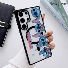 Miniso 名创优品史迪奇表情字母透明磁吸手机壳，超薄保护，适用于三星S26 Ultra/S26 Edge/S26 Plus/S26/S25 Ultra/S25 Plus/S25/S25FE/S25Edge/S24 Ultra/S24 Plus/S24/S24FE/S23FE/S23 Ultra/S23 Plus/S23/S22 Ultra/S22 Plus/S22/A15/A16/A17/A35/A36/A54/A55/A56/，圣诞礼物，送给女朋友 - 藍色 - 查看 4