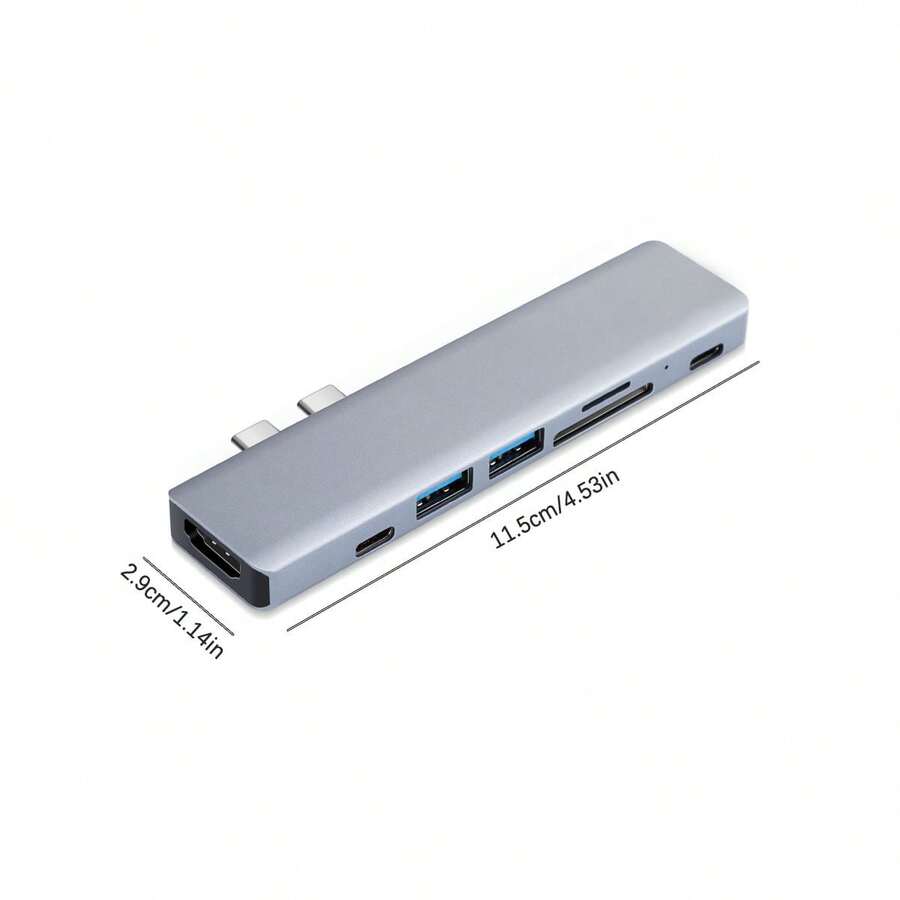 XIAVEN 7 合 2 USB-C 集线器，双 Type-C 适配器，支持 4K@30Hz 高清电视，配备 Thunderbolt 3 (87W PD) 和 USB 3.0 数据端口、SD/TF 读卡器、USB 3.0 和 2.0 端口，铝合金材质，深空灰色，兼容 2016-2025 款 Macbook Pro/Air，是办公和旅行多屏扩展的必备之选。 - 灰色 - 查看 1