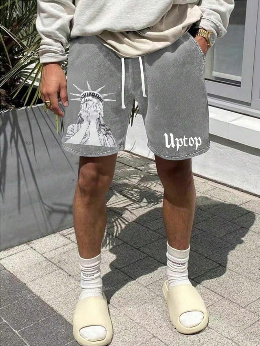 100% Washed Cotton Printed Men's Breathable & Comfortable Shorts. These Casual And Comfortable Shorts Are Suitable For Fitness, Cycling And Rock Climbing, Ideal As Men's Sports & Fitness Shorts. - Xám - Xem 1