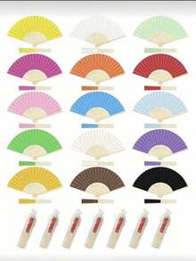 10pcs/Set Summer Essential Simple Paper Folding Fans, White And Colorful Styles, Portable Hand Held Fans Suitable For Weddings, Parties, Christening Ceremony Bride Gifts, DIY Decor And Photography Props,Festival,Accessories - Multicolor - View 1
