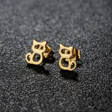 1 Đôi Khuyên Tai Hình Mèo Dễ Thương Thời Trang, Khuyên Tai Mèo Con Mini Bằng Thép Không Gỉ Mạ Vàng, Phụ Kiện Trang Sức Tối Giản Dành Cho Nữ, Quà Tặng - GED063 - Xem 4