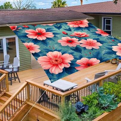 1pc Colorful Mandala Floral Bohemian Style Tropical Flower Print Rectangular Outdoor Sun Shade Canopy, Suitable For Patio, Backyard, Lawn, Pool, Camping Tent, Sunshade Fabric, Hammock Sunshade, Thickened UV Protection Garden Gazebo, Beach Sunshade, Outdoor Adventure Gear With Long Hanging Rope, Multiple Sizes Available