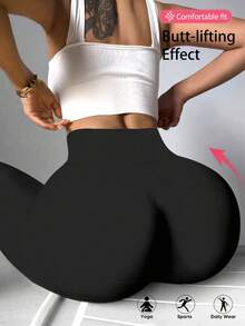 Calça Esportiva Feminina de Cintura Alta, Ajuste Justo e Longa, Legging Casual de Verão 7/8, Calça de Yoga com Cintura Marcada e Levantamento, Meia-Calça de Base com Controle de Barriga, Preta - Preto - Visão 5