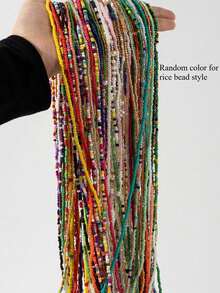 什锦彩色波西米亚彩虹亚克力珠链身体饰品腰链，女士礼物（米珠颜色随机） - 彩色 - 查看 5