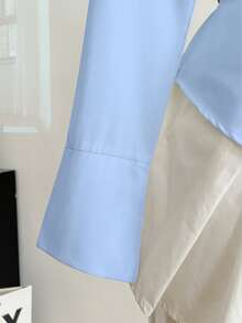 Women's Spring/Autumn New Slim Fit Long Sleeve Collared Button-Up Shirt, Minimalist Fashion Elegant Casual Essential - Baby Blue - View 7