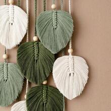 1pc Macrame Wall Hanging, Boho Style Wall Decor Tapestry, Handwoven Green Leaf Tassel Wallpaper CPFK - Green - View 6