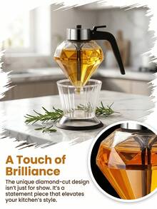 Drip-Free Diamond-Shaped Glass Spice Jars With Dispenser, Drip-Free Glass Honey Dispenser With Stand - Transparent Kitchen & Dining Oil Bottle For Maple Syrup, Olive Oil, Vinegar, Soy Sauce - Elegant Sturdy Container, Multifunctional Condiment Storage - View 5