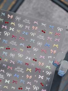 1 Miếng Dán Móng Tay Hình Nơ 5D Nổi Hình Quả Anh Đào Dễ Thương Tự Dính Phụ Kiện Làm Móng Ngọt Ngào - Nhiều màu - Xem 1