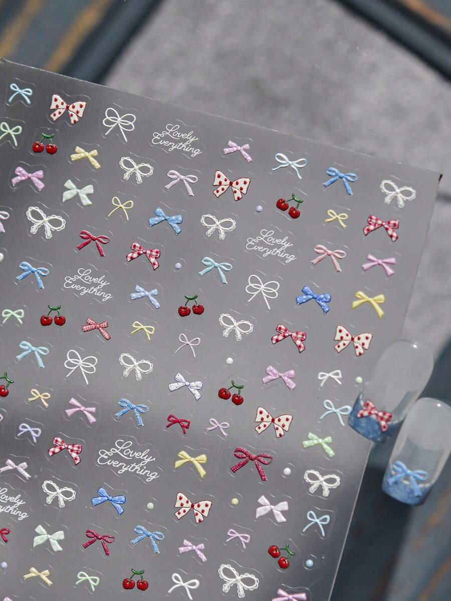 1 Miếng Dán Móng Tay Hình Nơ 5D Nổi Hình Quả Anh Đào Dễ Thương Tự Dính Phụ Kiện Làm Móng Ngọt Ngào - Nhiều màu - Xem 1