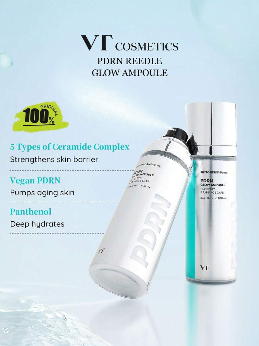 VT PDRN Reedle 光澤安瓶 100ml，超細霧噴霧，野山參植物 PDRN，5-賽醯胺，菸鹼醯胺美白，角鯊烷泛醇保濕，玻璃肌，適用所有膚質，K-Beauty，韓國彩妝，禮品 100ml/3.38 Fl.Oz.