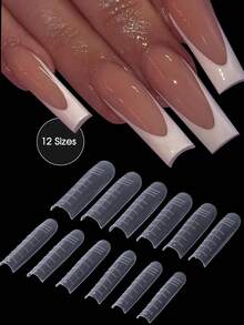 1 paquete de 48 piezas de formas de uñas duales para extensión de uñas de gel de polímero con puntas en forma de ataúd cuadrado, molde de cobertura completa, herramientas de arte de uñas acrílicas para manicura DIY, disponible en 12 tamaños, reutilizable y duradero - transparente - Ver 2