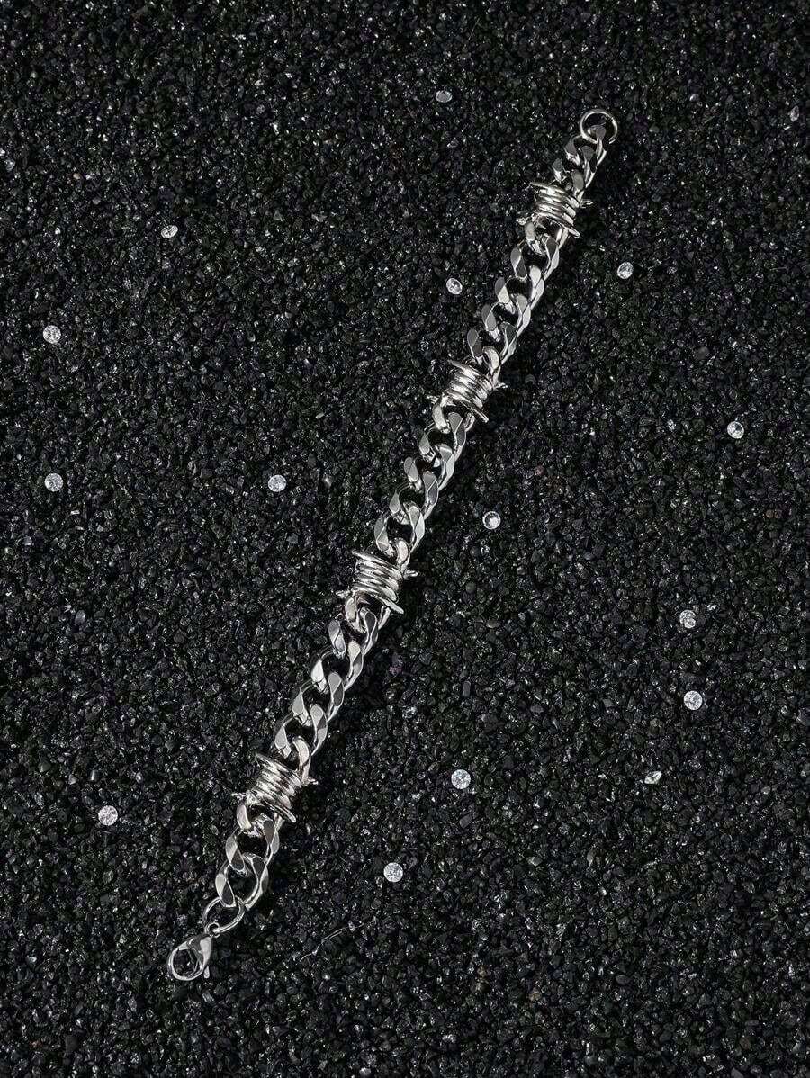 1pc Men's 11mm Wide Punk Stainless Steel Spike Interlocking Chain Bracelet For Boyfriend - Silver - View 1