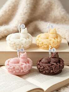 Cat Wreath Shaped Scented Candle - 4 Colors Natural Soy Wax Handmade Long-Lasting, Healing Home Decor, Birthday Gift - Rose Cat Language - Scented Candle - View 6