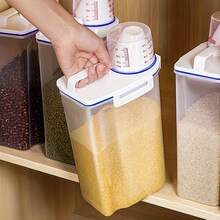 1pc 360° Rotatable Visual Design Rice Grain Nut Storage Dispenser! 6-Compartment Grain Rice Press Storage Jar With Measuring Cup Pest & Moisture Roof Design, Kitchen Dry Food Storage Box / Food Dispensing Bucket, Suitable For Home Kitchen Pantry, Convenient For Categorized Rice Storage, Space-Saving Modern Kitch - Multicolor - View 12