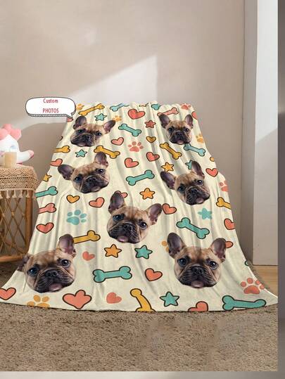 Chăn in ảnh cá nhân, ảnh khuôn mặt thú cưng tùy chỉnh - Có thể giặt máy, vải polyester, dùng được cả bốn mùa, mọi thời tiết, kiểu dáng hiện đại, đa năng, in kỹ thuật số, thích hợp cho ghế sofa, giường, xe hơi, phòng trà, phòng ngủ, phòng tắm, phòng khách, phòng ăn, văn phòng, v.v.