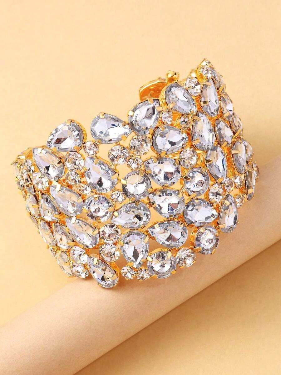 SGIAWETA-Stonefans Exaggerated Hand Bangle Drop Design Women Fashion Show Bracelet Bangle Wedding Jewelry-Birthdaygift - 銀級 2 - 查看 1